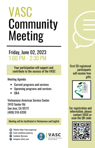 English flyer for VASC 2023 June community meeting